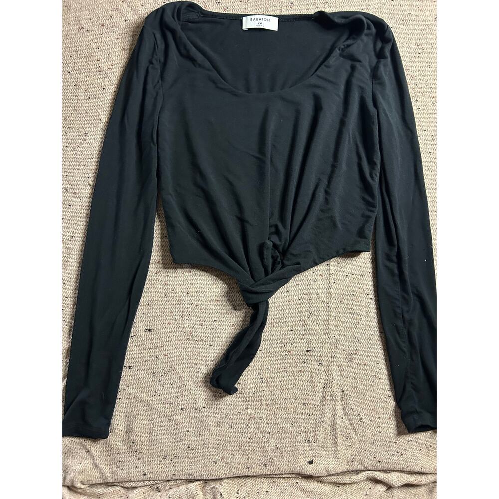 Babaton Cropped Tie Front Shirt Black XXS Aritzia Minimalist